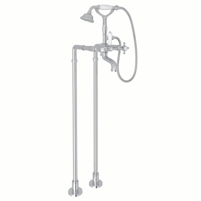 ROHL Exposed Floor Mount Tub Filler With Handshower And Floor Pillar Legs Or Supply Unions
