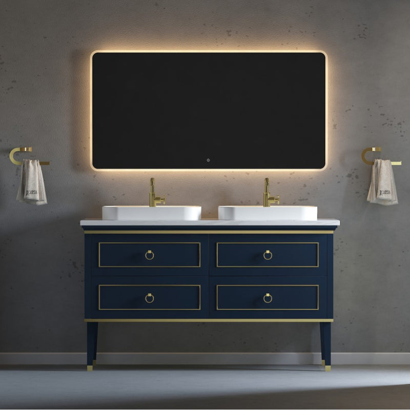 Virta 60 Inch Bluestar Floor Mount Double Vessel Sink Vanity