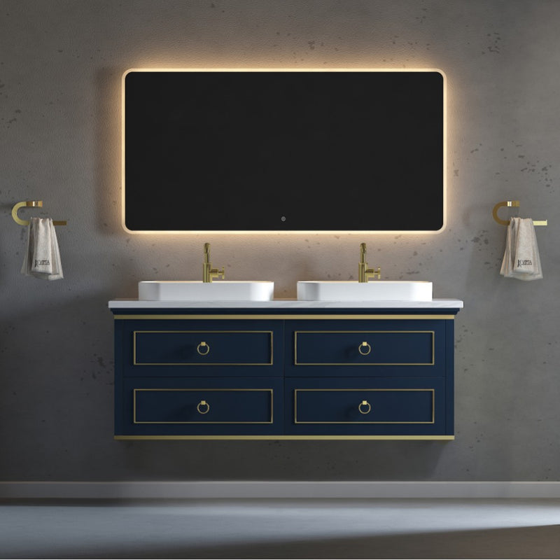 Virta 60 Inch Bluestar Wall Hung Double Vessel Sink Vanity