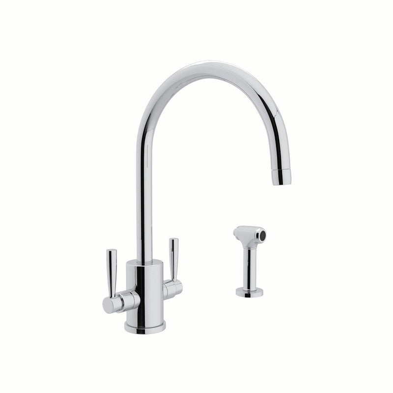 Perrin & Rowe Holborn™ Two Handle Kitchen Faucet With C-Spout and Side Spray