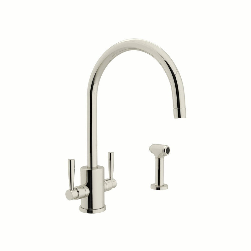 Perrin & Rowe Holborn™ Two Handle Kitchen Faucet With C-Spout and Side Spray