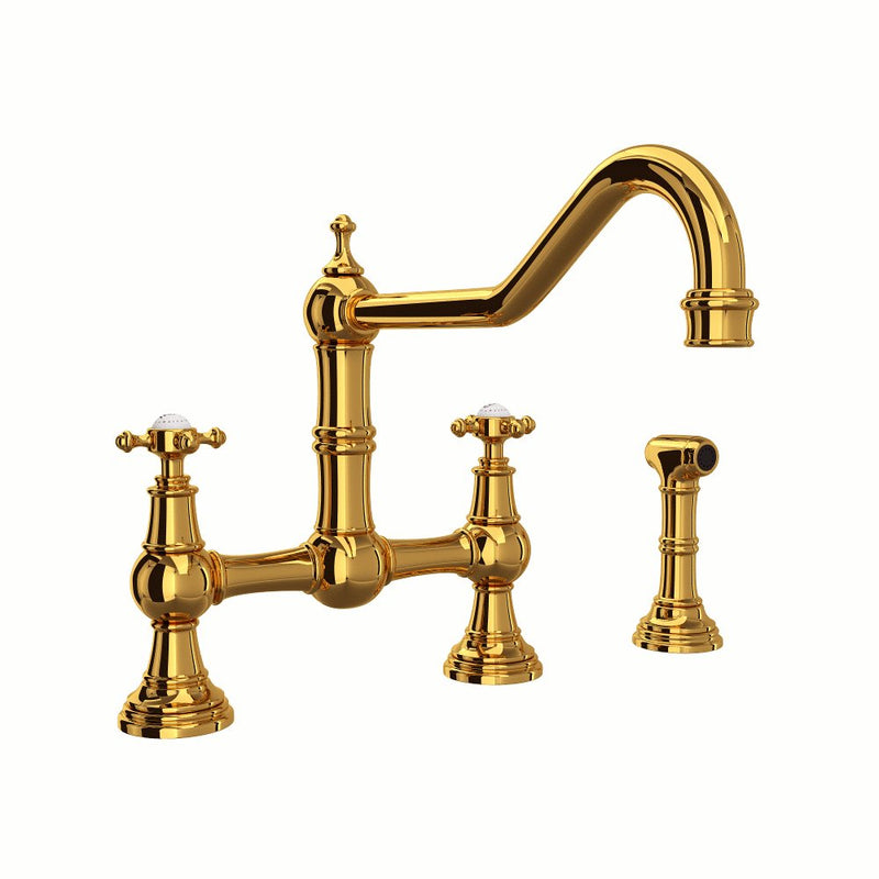 Perrin & Rowe Edwardian™ Extended Spout Bridge Kitchen Faucet With Side Spray