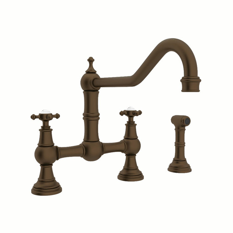 Perrin & Rowe Edwardian™ Extended Spout Bridge Kitchen Faucet With Side Spray