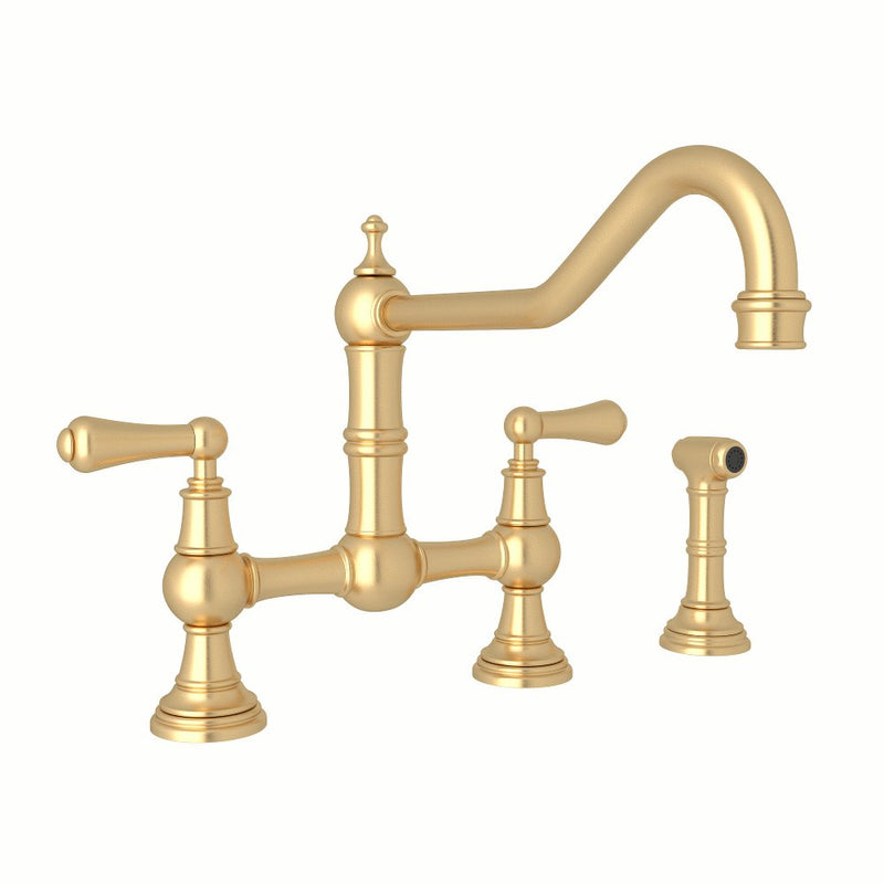 Perrin & Rowe Edwardian™ Extended Spout Bridge Kitchen Faucet With Side Spray