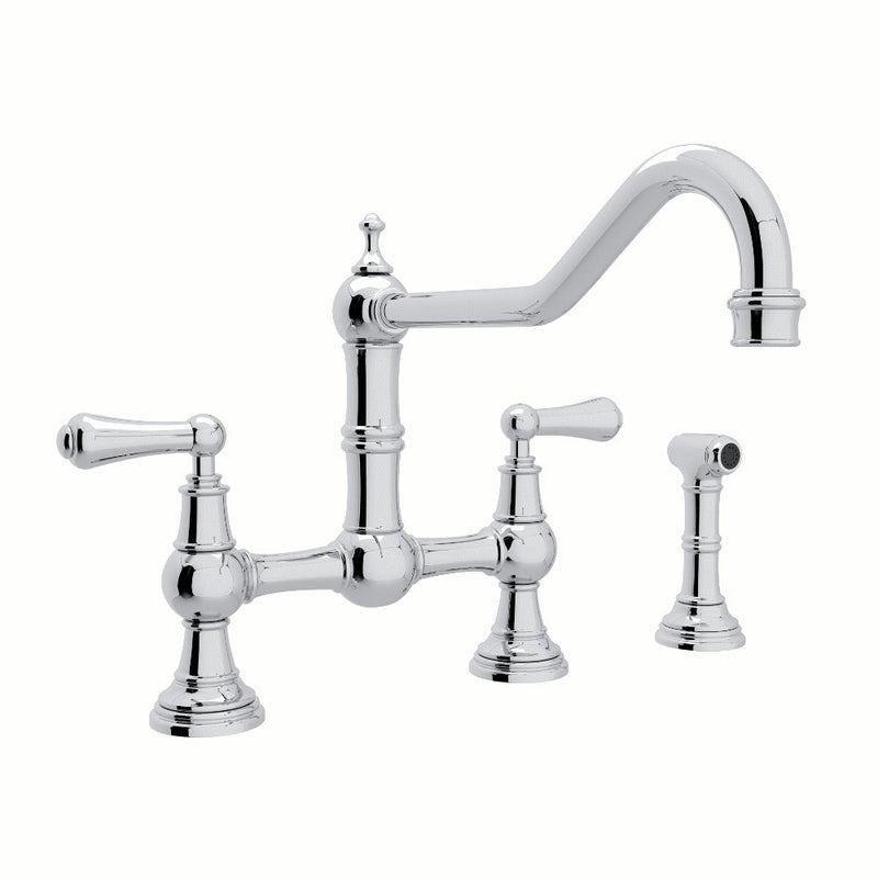 Perrin & Rowe Edwardian™ Extended Spout Bridge Kitchen Faucet With Side Spray