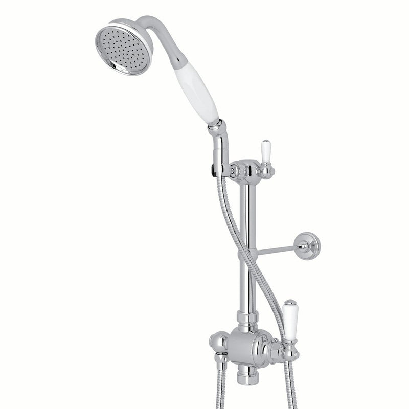 Perrin & Rowe Riser Diverter, Handshower, Handshower Holder, Hose and 8" Thermostatic Outlet