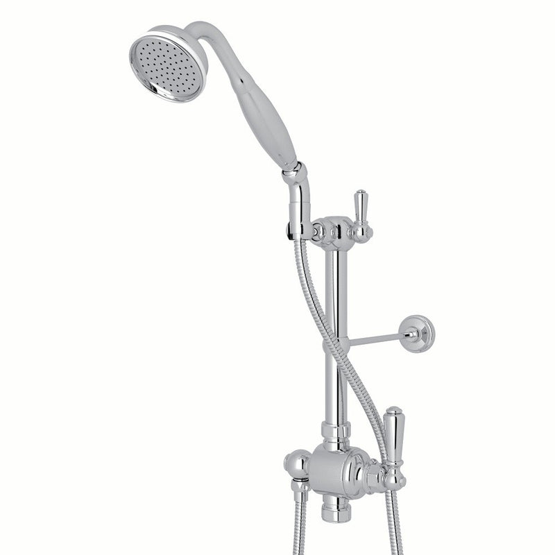 Perrin & Rowe Riser Diverter, Handshower, Handshower Holder, Hose and 8" Thermostatic Outlet