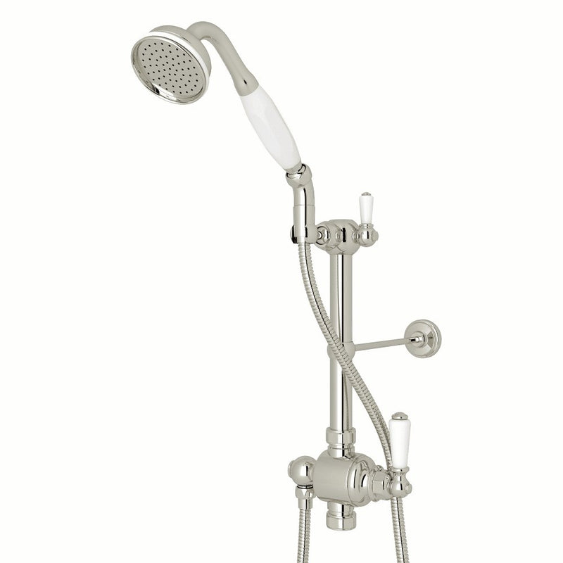 Perrin & Rowe Riser Diverter, Handshower, Handshower Holder, Hose and 8" Thermostatic Outlet