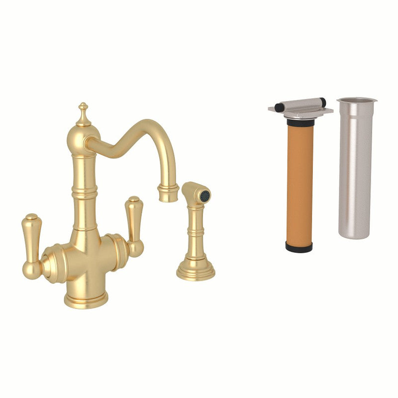 Perrin & Rowe Edwardian™ Two Handle Filter Kitchen Faucet Kit With Side Spray