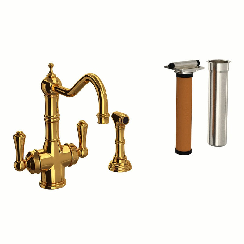 Perrin & Rowe Edwardian™ Two Handle Filter Kitchen Faucet Kit With Side Spray