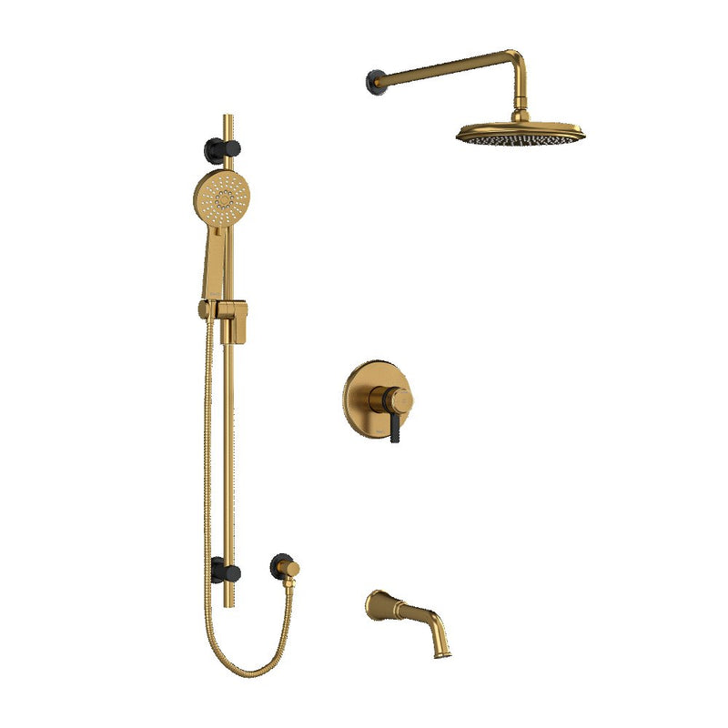 Riobel Momenti Type T/P 1/2 inch coaxial 3-way system with hand shower rail, shower head and spout