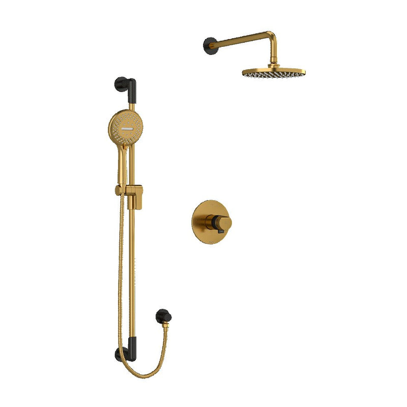 Riobel Parabola KIT2745PB Type T/P thermostatic/pressure balance ½" coaxial 3-way system with hand shower rail and rain and casc