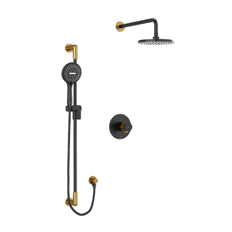 Riobel Parabola KIT2745PB Type T/P thermostatic/pressure balance ½" coaxial 3-way system with hand shower rail and rain and casc