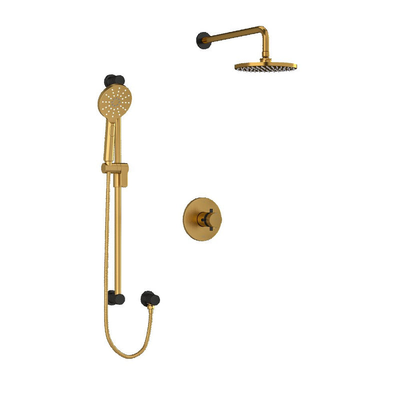 Riobel RIU Knurled KIT2745RUTMKN Type T/P ½" coaxial 3-way system with hand shower rail and rain and cascade shower head