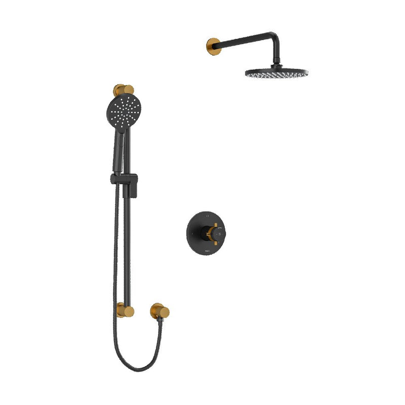 Riobel RIU Knurled KIT2745RUTMKN Type T/P ½" coaxial 3-way system with hand shower rail and rain and cascade shower head