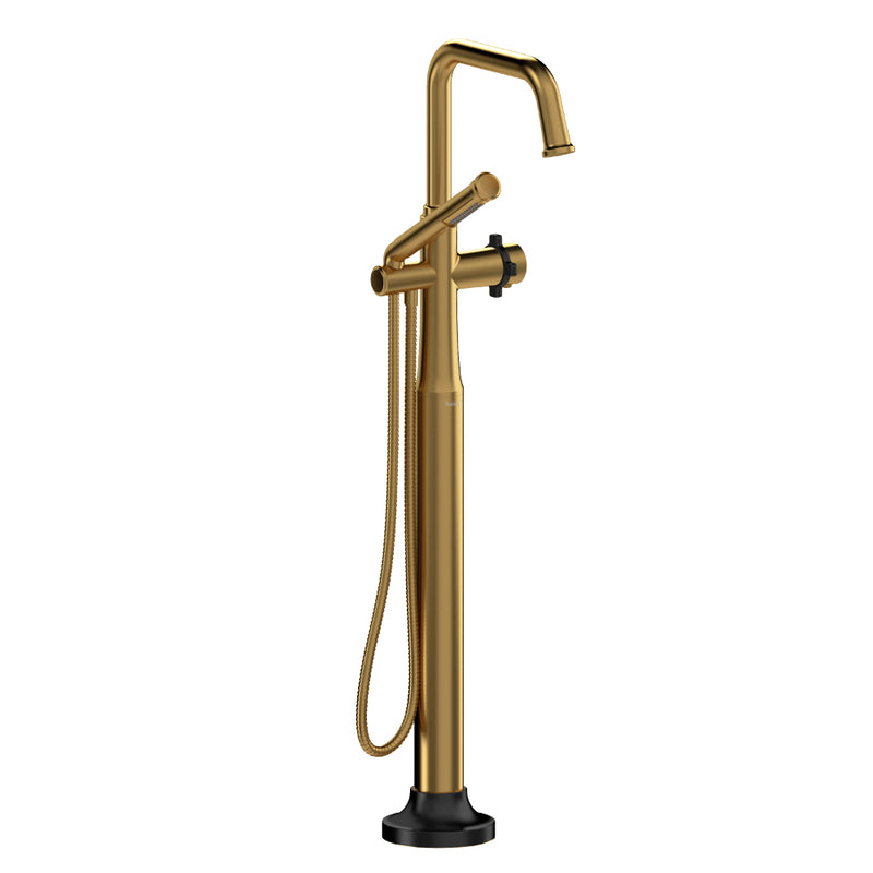 Riobel Momenti TMMSQ39X 2-way Type T (thermostatic) coaxial floor-mount tub filler with hand shower (Without Rough-in)