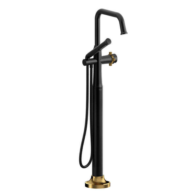 Riobel Momenti TMMSQ39X 2-way Type T (thermostatic) coaxial floor-mount tub filler with hand shower (Without Rough-in)