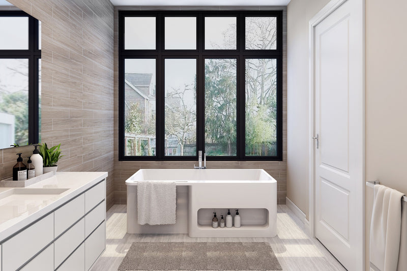 Slik Basca white tub 67 x 31 3/4 x 23 3/8 chrome OVF Elevation
