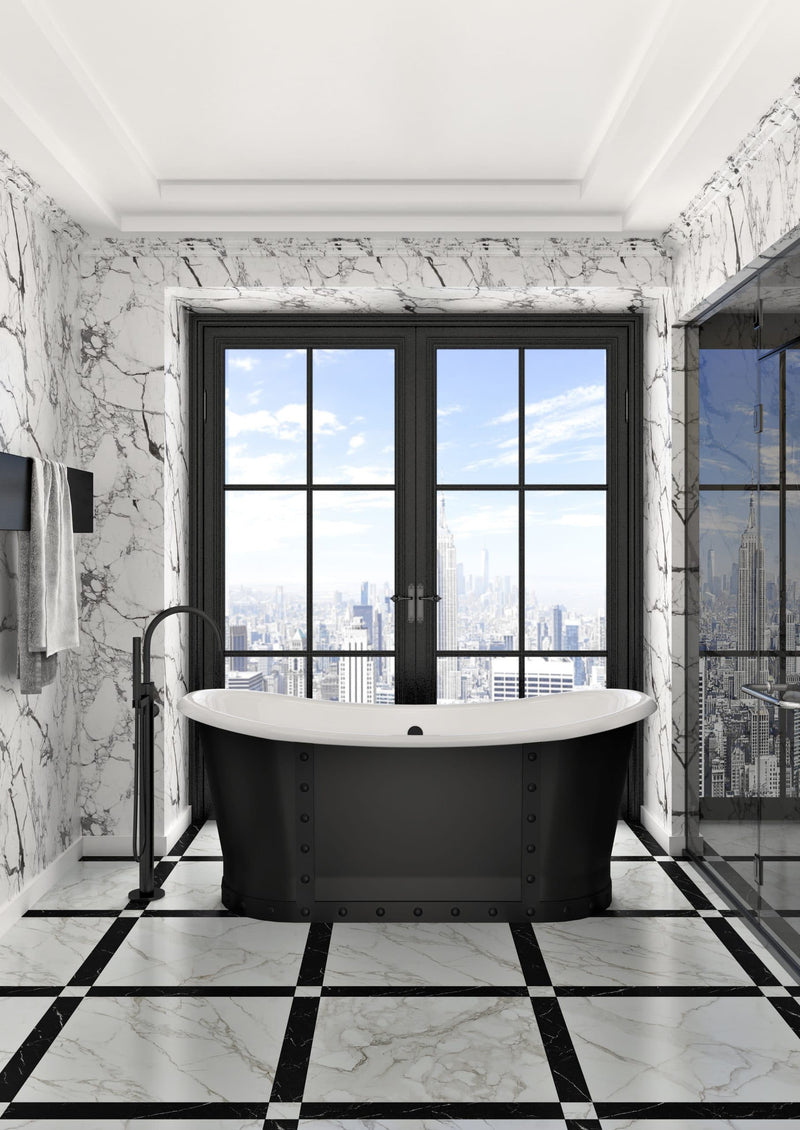 Slik Bathtub Times cast iron matte black with rivets finish  67 3/4 x 31 x 28 13/16