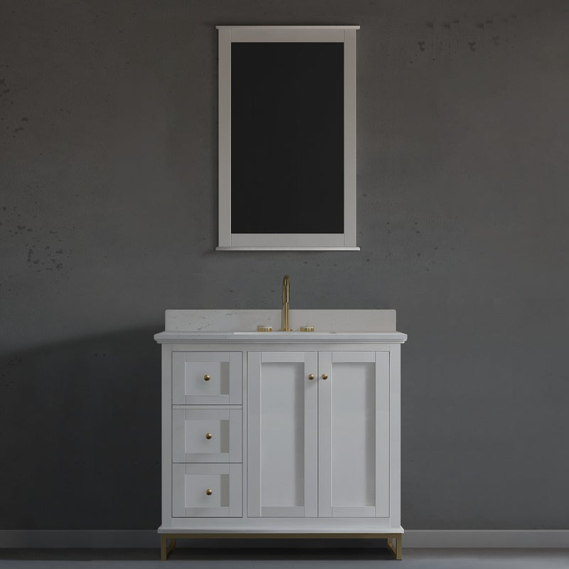 Virta Yasmine 36 Inch Floor Mount Single Sink Vanity with Left Hand Drawers and Metal Legs
