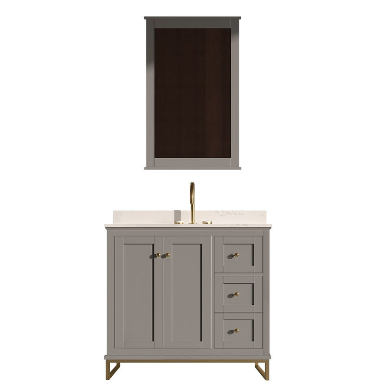 Virta Yasmine 36 Inch Floor Mount Single Sink Vanity with Right Hand Drawers and Metal Legs