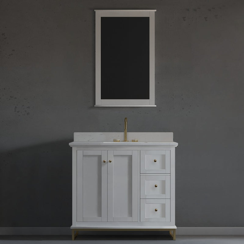 Virta Yasmine 36 Inch Floor Mount Single Sink Vanity with Right Hand Drawers and Metal Legs