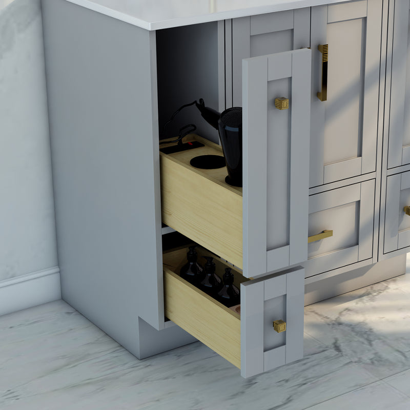 Virta Flow 8 Inch Floor Mount Vanity Drawers with Hairstyling Cupboard