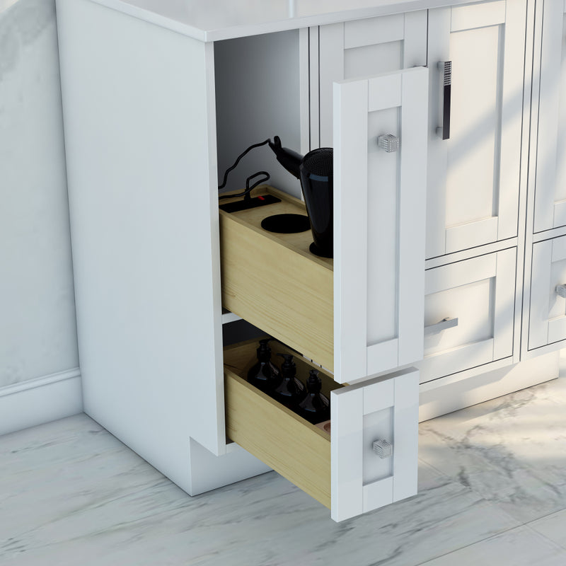 Virta Flow 8 Inch Floor Mount Vanity Drawers with Hairstyling Cupboard
