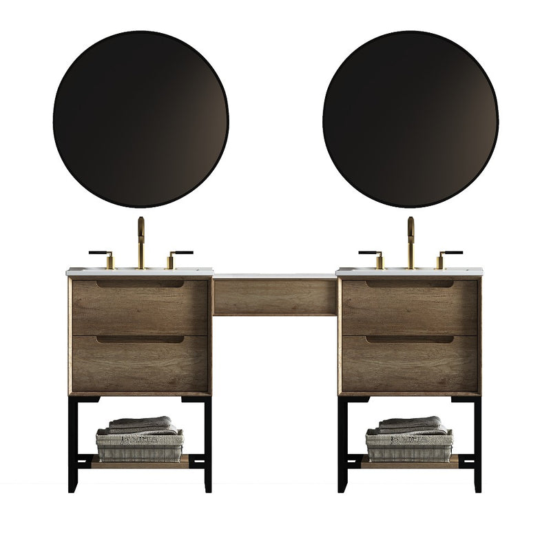 Virta Ashley 70 Inch Floor Mount Double Sink Makeup Table Vanity with Metal Legs