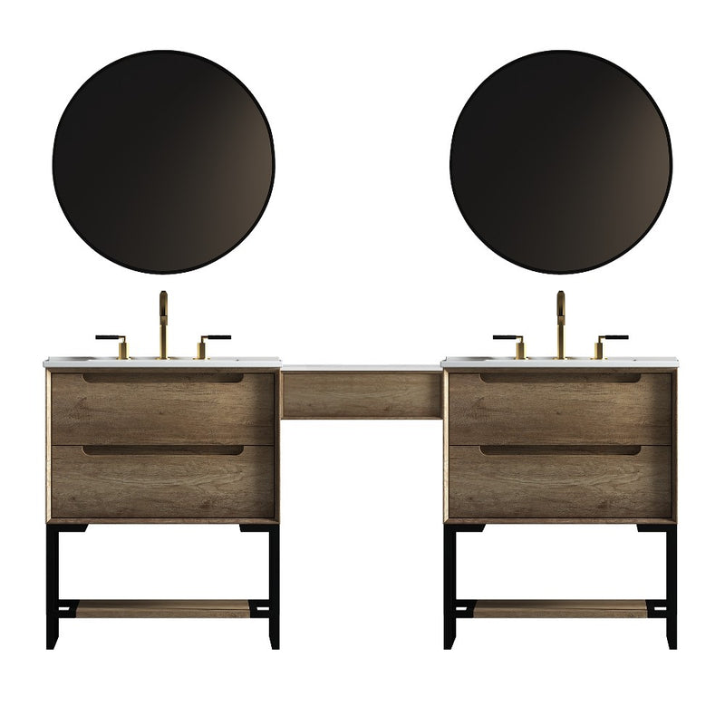 Virta Ashley 82 Inch Floor Mount Double Sink Makeup Table Vanity with Metal Legs