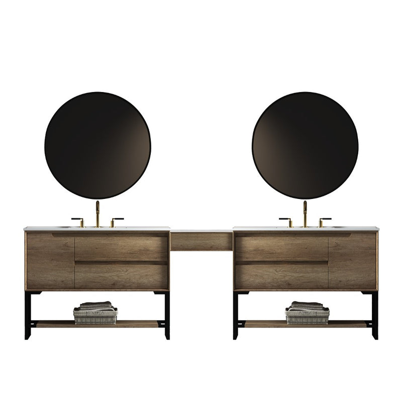 Virta Ashley 118 Inch Floor Mount Double Sink Makeup Table Vanity with Metal Legs