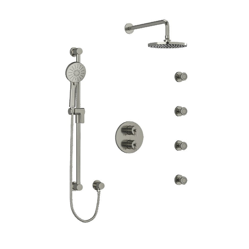Riobel KIT446CSTM Type TP thermostaticpressure balance double coaxial system with hand shower rail 4 body jets and shower head
