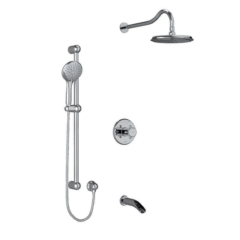 Riobel KIT1345RT Type TP thermostaticpressure balance 0.5 coaxial 3-way system with hand shower rail shower head and spout - Cross Handle