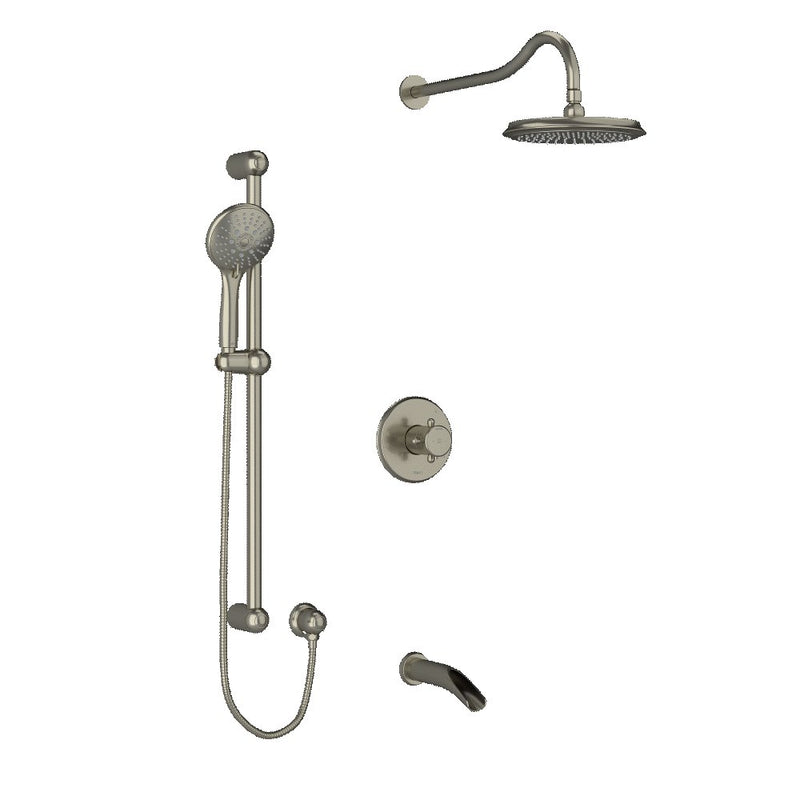Riobel KIT1345RT Type TP thermostaticpressure balance 0.5 coaxial 3-way system with hand shower rail shower head and spout - Cross Handle