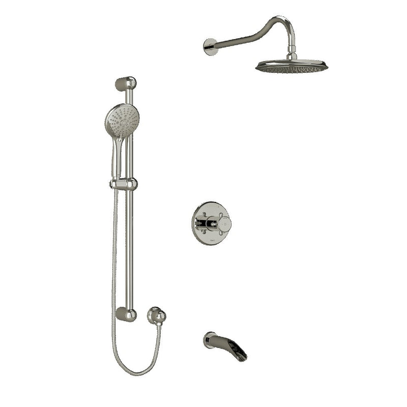 Riobel KIT1345RT Type TP thermostaticpressure balance 0.5 coaxial 3-way system with hand shower rail shower head and spout - Cross Handle