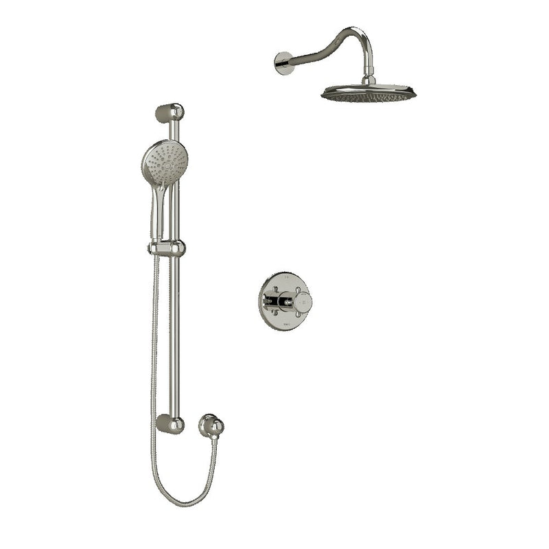 Riobel KIT323RT Type TP thermostaticpressure balance 0.5 coaxial 2-way system with hand shower and shower head - Cross Handle