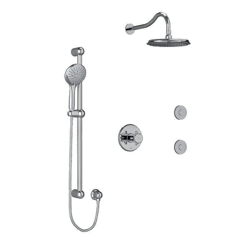 Riobel KIT3545RT Type TP thermostaticpressure balance 0.5 coaxial 3-way system with hand shower rail shower head and spout - Cross Handle