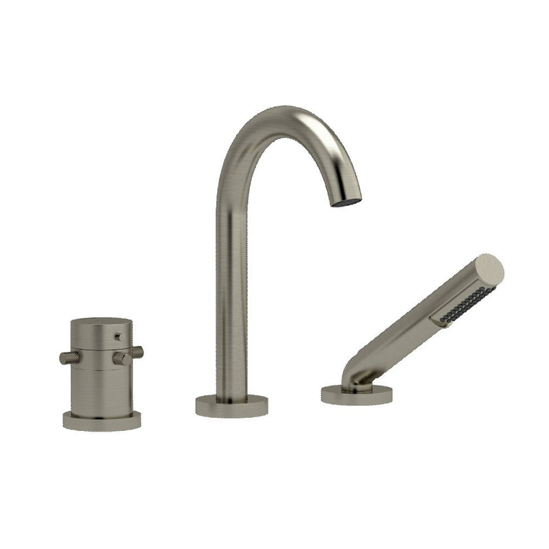 Riobel RIU Knurled RU19+KN 2-way 3-piece Type T (thermostatic) coaxial deck-mount tub filler with hand shower