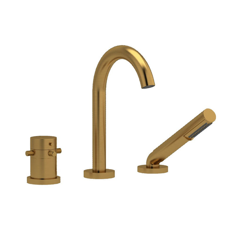 Riobel RIU Knurled RU19+KN 2-way 3-piece Type T (thermostatic) coaxial deck-mount tub filler with hand shower