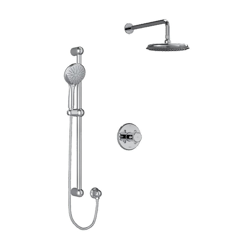 Riobel Georgian KIT323GN Type TP thermostaticpressure balance 0.5 coaxial 2-way system with hand shower and shower head - Cross Handle