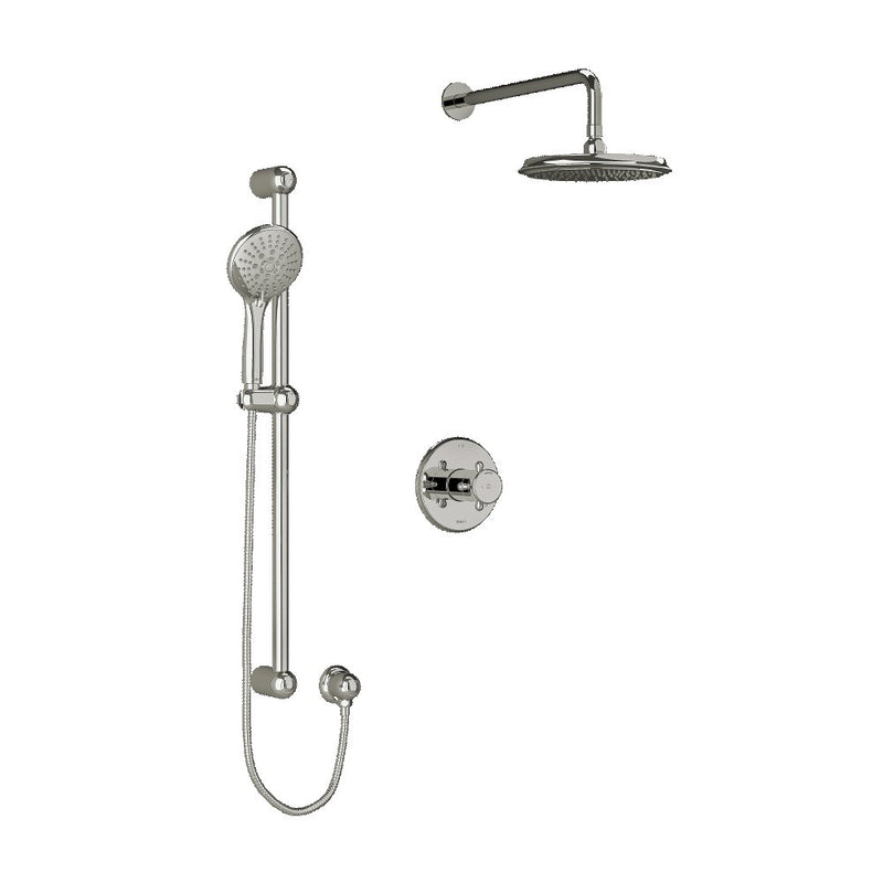 Riobel Georgian KIT323GN Type TP thermostaticpressure balance 0.5 coaxial 2-way system with hand shower and shower head - Cross Handle