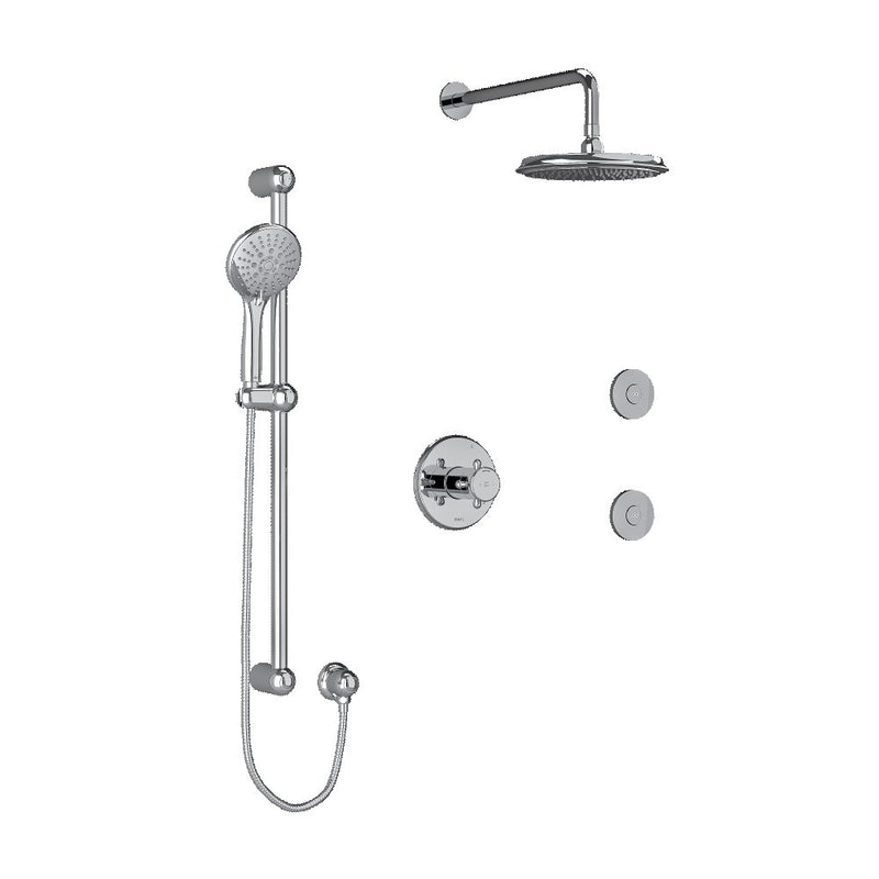 Riobel Georgian KIT3545GN Type TP thermostaticpressure balance 0.5 coaxial 3-way system with hand shower rail shower head and sp - Cross Handle
