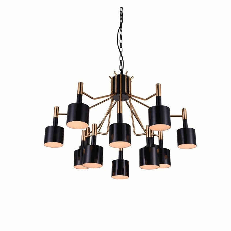 CWI Corna 12 Light Down Chandelier With Matte Black & Satin Gold Finish