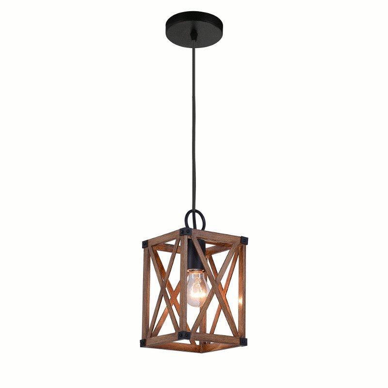 CWI Marini 1 Light Pendant With Wood Grain Brown Finish