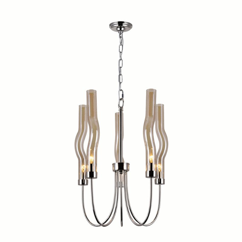 CWI Meduse 5 Light Chandelier With Polished Nickel Finish