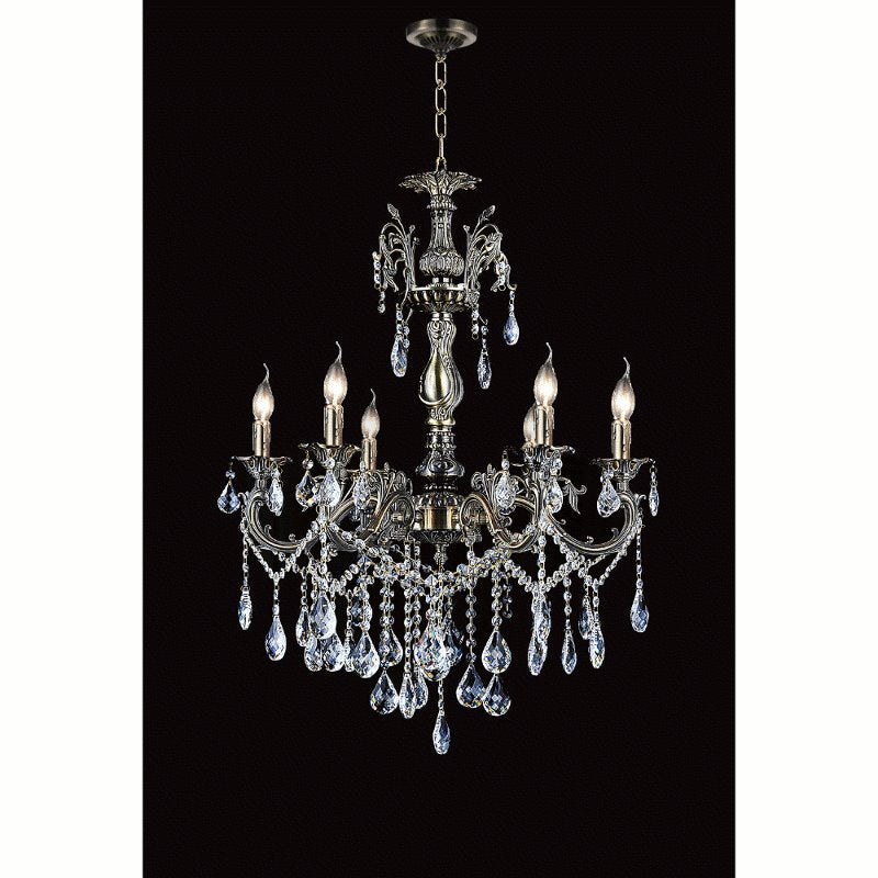 CWI Brass 6 Light Up Chandelier With Antique Brass Finish