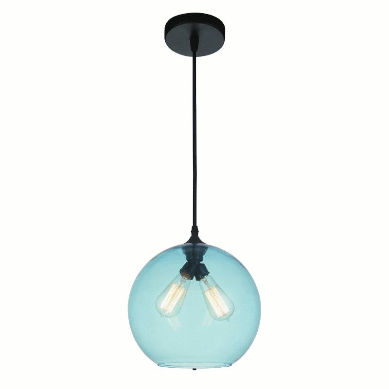 CWI Glass 2 Light Down Mini Pendant With Blue Finish