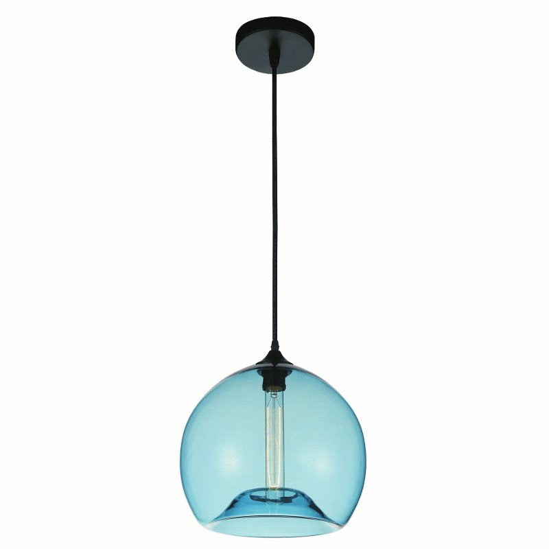 CWI Glass 1 Light Down Mini Pendant With Blue Finish