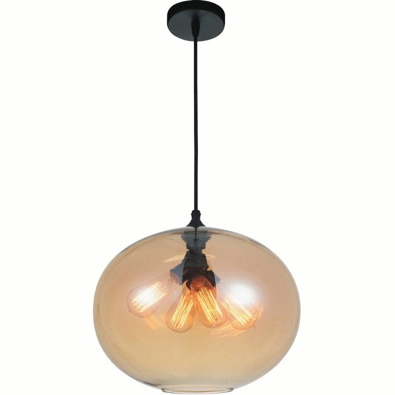 CWI Glass 4 Light Down Pendant With Amber Finish