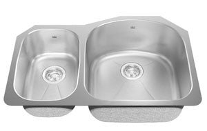 Kindred KSDC1LUA Two bowl combination sink small bowl left 18 gauge crease bowl bottoms